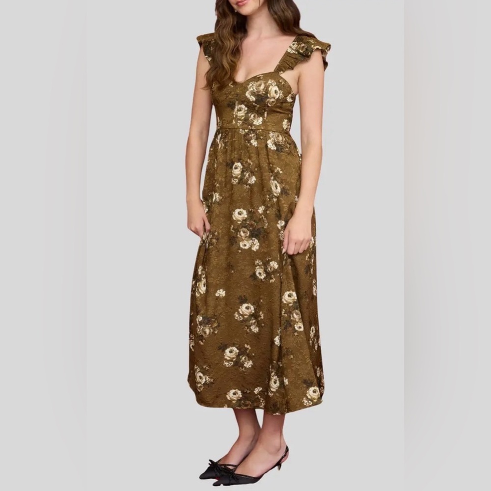 Blu Pepper Floral Jacquard Ruffle Strap Maxi Dress Size Medium - Picture 2 of 12